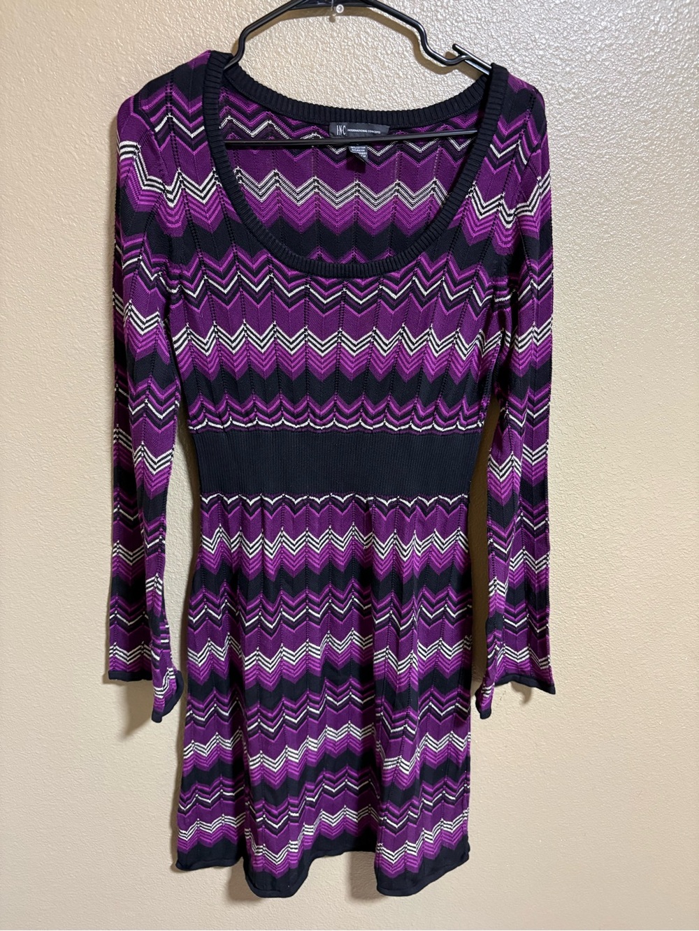 INTERNATIONAL CONCEPTS VINTAGE PLEATED DRESS EXTRA STRETCH LONG SLEEVE BELL Sz:L